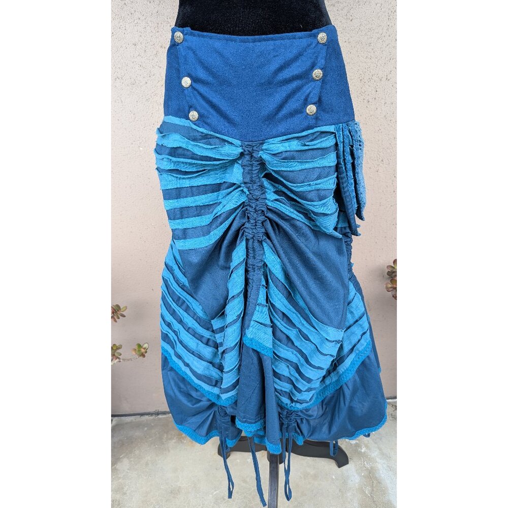 💜Blue Ruched Steampunk Festival Skirt – Corset Waist & Adjustable Length